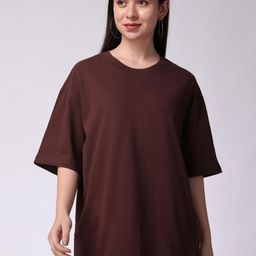 URBANICE Round Neck Drop-Shoulder Sleeves Oversized Cotton T-shirt-image-91