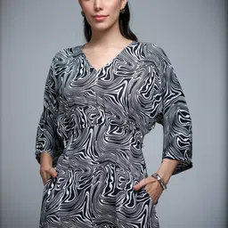 The Roadster Lifestyle Co. Abstract Printed V-Neck A-Line Dress image 4