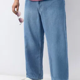 Urbano Plus Men Light Blue Loose Baggy Fit Washed Jeans Non-Stretchable-image-37