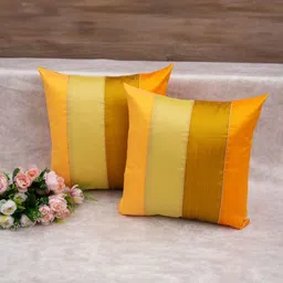 RoyalDeco 2 Pieces Royal Yellow & Green Silk Striped Square Cushion Covers-image-90