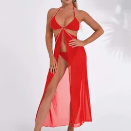 FIMBUL Women Solid Straight Halter Neck Net Baby Doll-image-31