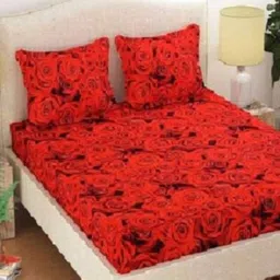 Aura Red & Black Floral 144 TC King Bedsheet with 2 Pillow Covers-image-81