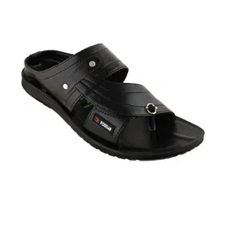 Poddar Men Black Textured Open-Toe Slip-On With Buckle Flats-picture-13