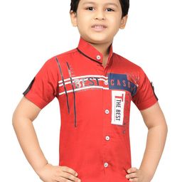 BAESD Boys Classic Regular Fit Band Collar Typography Printed Cotton Casual Shirt-image-74