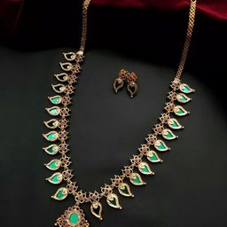 Pihtara Jewels Gold-Plated Artificial Stones Studded And Beaded Necklace And Earrings-image-68