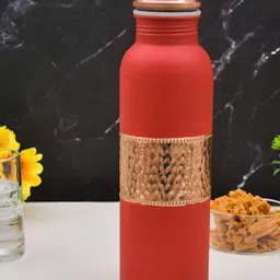 OGGN Red Single Copper Solid Hammered Finish Water Bottle-image-21