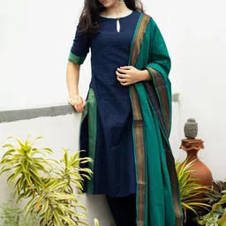 Piyuti Women Ethnic Motifs Regular Straight Kurta Trousers With Dupatta-image-3