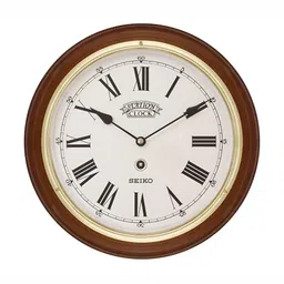 SEIKO Brown & White Round Shaped Contemporary Analogue Wood Wall Clock-picture-9