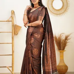 MORDEN MUSE Floral Woven Design Zari Kanjeevaram Saree With Unstitched Blouse-picture-27