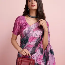 Mitera Floral Printed Saree With Tassels-image-12
