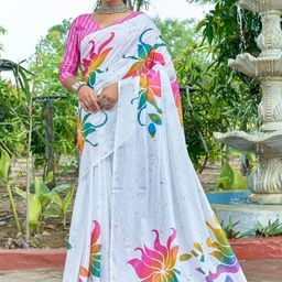 PEENGAX Floral Printed Pure Cotton Bagru Saree-image-67
