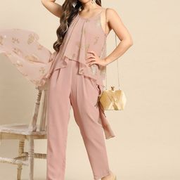MABISH by Sonal Jain Pink Printed Basic Jumpsuit with Layered image 2