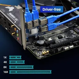 LipiWorld Pcie Splitter 1 to 4 PCI Riser Card PCIe 1 to 4 Port 4 Risers into 1 PCI Card GDDR4 16 GB NVIDIA Chipset 64 bit 120 MHz Graphics Card image 2