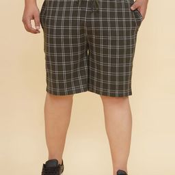 John Pride Plus Size Men Checked Mid-Rise Cotton Shorts-81