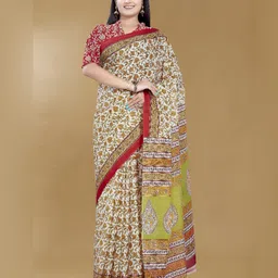 Rani Saahiba Floral Pure Cotton Handloom Block Print Saree with Blouse Piece-picture-47