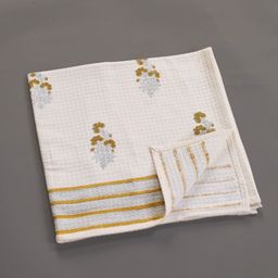 peepul tree Peepul TreePiece of 2 Off White & Mustard Block Printed Cotton Towel Set image 2