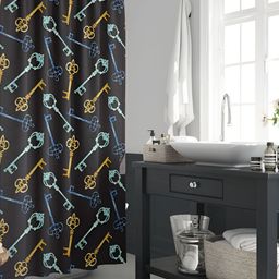 ArtzFolio Black & Blue Printed Water Proof Shower Curtain-image-48