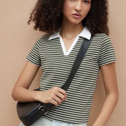 Ginger by Lifestyle Women Striped Polo Collar Pockets T-shirt-image-73