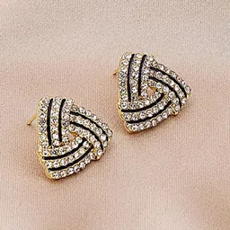 Shining Diva Fashion Gold Plated Artificial Stones Studded Triangular Studs image 4