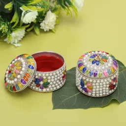 CRAFTAM White & Blue 2 Pieces Textured Decorative Jewellery Dibbi Vanity Box-image-88