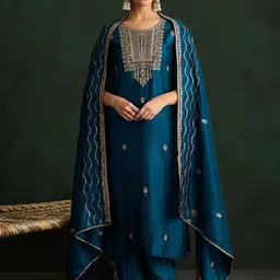 Indo Era Women Ethnic Motifs Embroidered Regular Kurta with Trousers & With Dupatta-picture-48