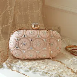 THE TAN CLAN Inaara Embroidered Oval Box Clutch-28