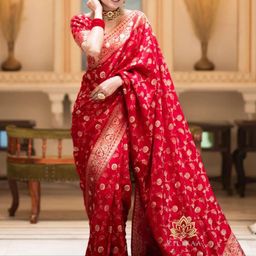 CANBIA Floral Zari Silk Blend Banarasi Saree-image-49