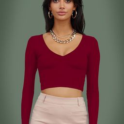 Dream Beauty Fashion Women V-Neck Fitted Crop Top-image-80