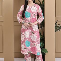 Rajnandini Women Floral Printed Regular Pure Cotton Kurta with Trousers-picture-10