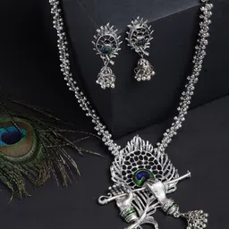 Shining Diva Silver-Plated Oxidised Jewellery Set-image-57