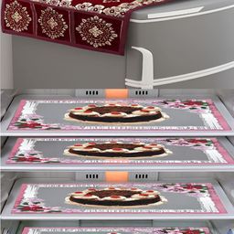 Dakshya Industries 5Pcs Red & Maroon Floral Printed Fridge Mats & Top Cover-21