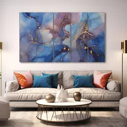 The Castle Decor Blue & Gold-Toned 5 Pieces Abstract Wood Wall Art-picture-21