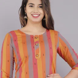 ASANSHI Striped Round Neck Cotton Straight Kurta-image-96