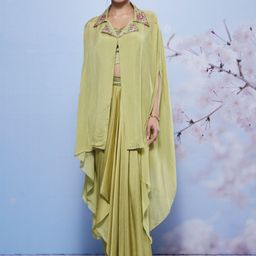 AJIESH OBEROI V-Neck Sleeveless Top Shrug With Skirt Co-Ords-image-61
