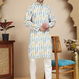 Anouk Rustic Abstract Printed Band Collar Straight Kurta With Pyjamas-picture-36