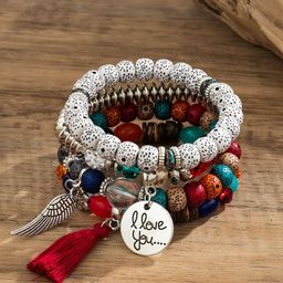 Shining Diva Fashion Set Of 4 Silver-Plated Artificial Beaded Elasticated Bracelet-image-51