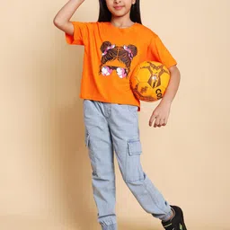 YK Girls Printed Round Neck Pure Cotton T-Shirt With Jogger-picture-40