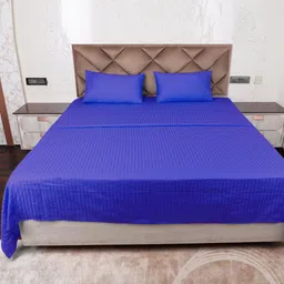AJISH Navy Blue Striped 300 TC King Bedsheet with 2 Pillow Covers-image-54