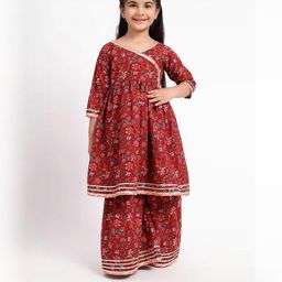 Little Dreams Baby Girls Printed Angarkha Kurta with Sharara-image-59