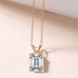 Sparkles Women 14Kt Gold Emerald Solitaire Pendant With 1 Carat Lab Grown Diamond - 0.9 g-picture-26