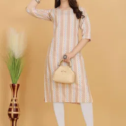 ZIRVI Woven Design Beige Kurti-picture-55
