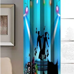 Aura Blue & Black Couple Dance Printed Light Blocking Long Door Curtain-image-97