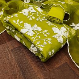 SHADOW & SAINING Floral Embroidered Thread Work Organza Unstitched Dress Material-picture-15