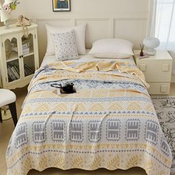 JC HOME White & Yellow AC Room 300 GSM Double Bed Blanket-picture-34