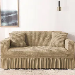 Lukzer Beige Polyester 1 Piece Sofa Cover With Arms-image-42