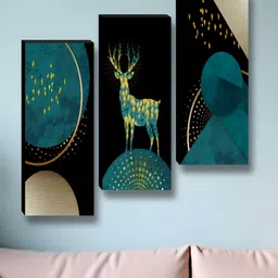 SAF Black & Blue 3 Pieces Birds and Animals Synthetic Wood Wall Paintings-image-26