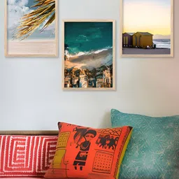 Kotart Brown & Blue 3 Pieces Printed Wooden Wall Arts-picture-2