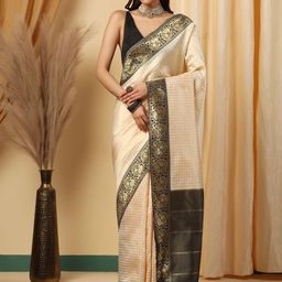 INDIOTSAV Checked Banarasi Saree With Blouse Piece-image-36