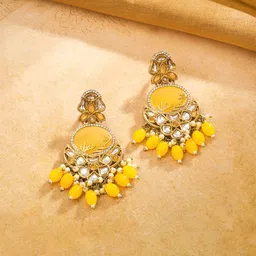 Yellow Chimes Gold Plated Kundan Studded Contemporary Chandbalis Earrings-47