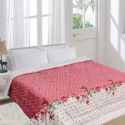 Aura Red & White Floral Printed Microfiber AC Room 300 GSM Double Bed Comforter-26